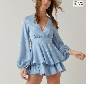 Blue floral Long Sleeve Romper